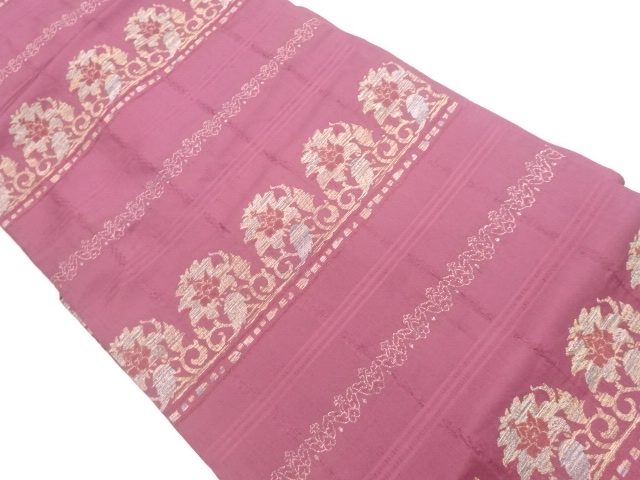 横段に花唐草模様織出し名古屋帯